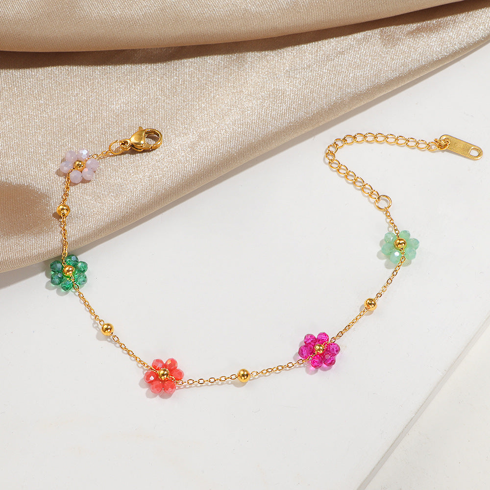 Collier de perles à breloques florales pour femme