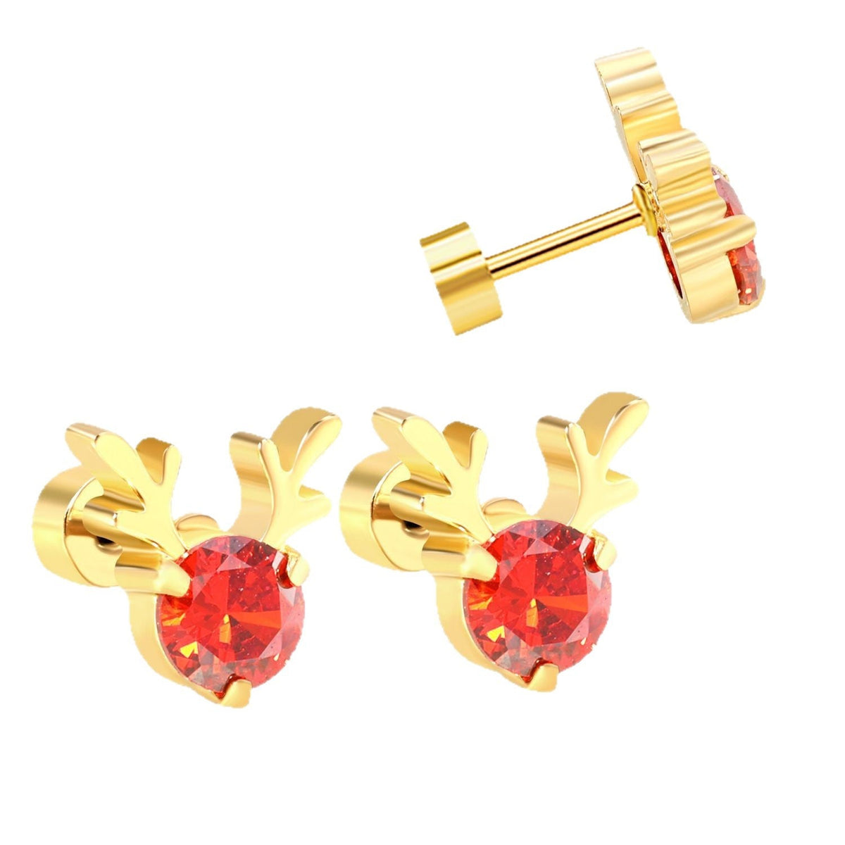 Boucles d'oreilles tiges avec motifs bois de cerf et cristaux