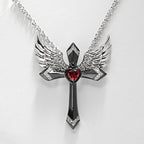 Collier pendentif croix ailes d'ange gothique