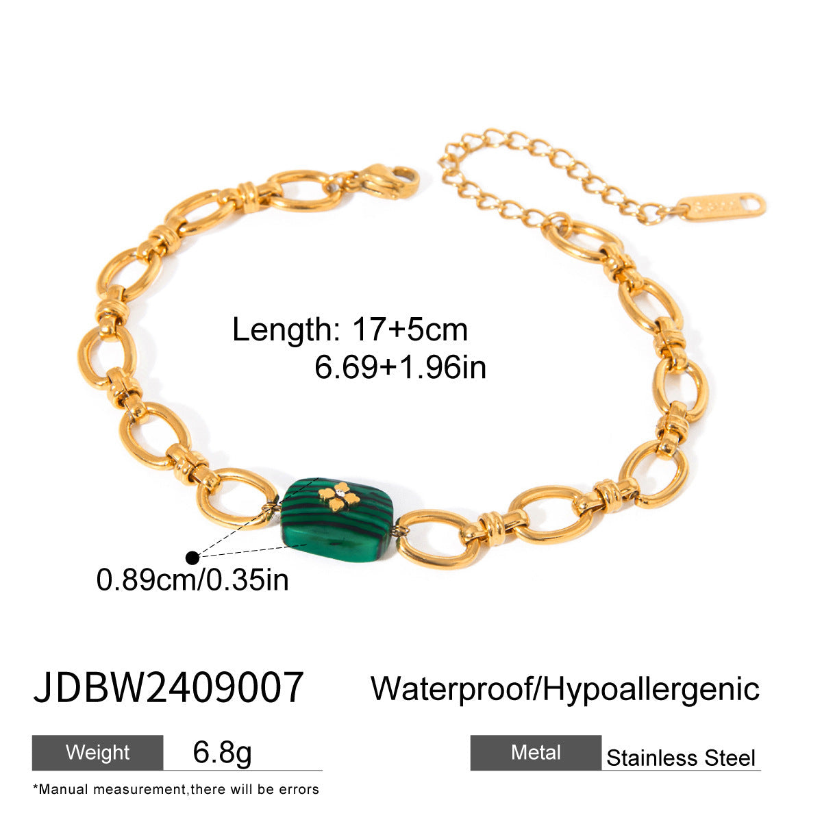 Bracelet pour femme avec pierre précieuse verte et accents en zircone