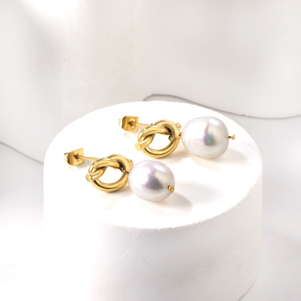 Boucles d'oreilles pendantes pour femme avec nœud et perles d'eau douce