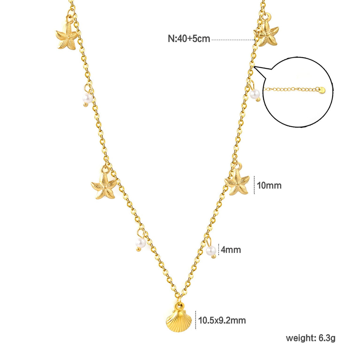 Collier pour femme avec pendentifs coquillages et étoiles