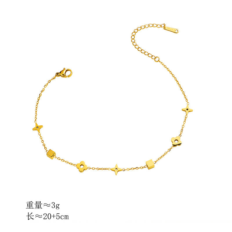 Bracelet de cheville pour femme avec pendentifs géométriques