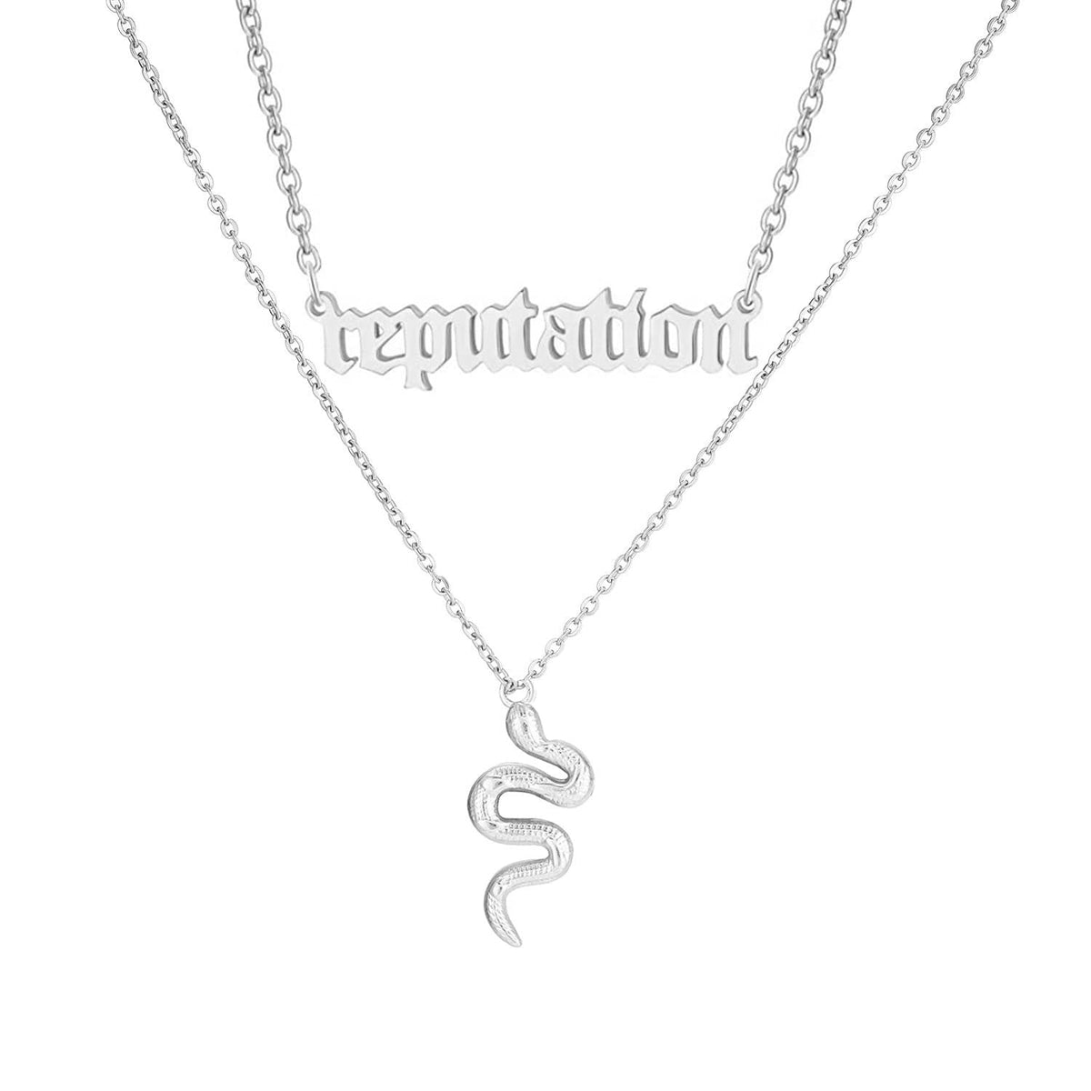 Collier pour femme avec pendentif serpent et inscription moderne