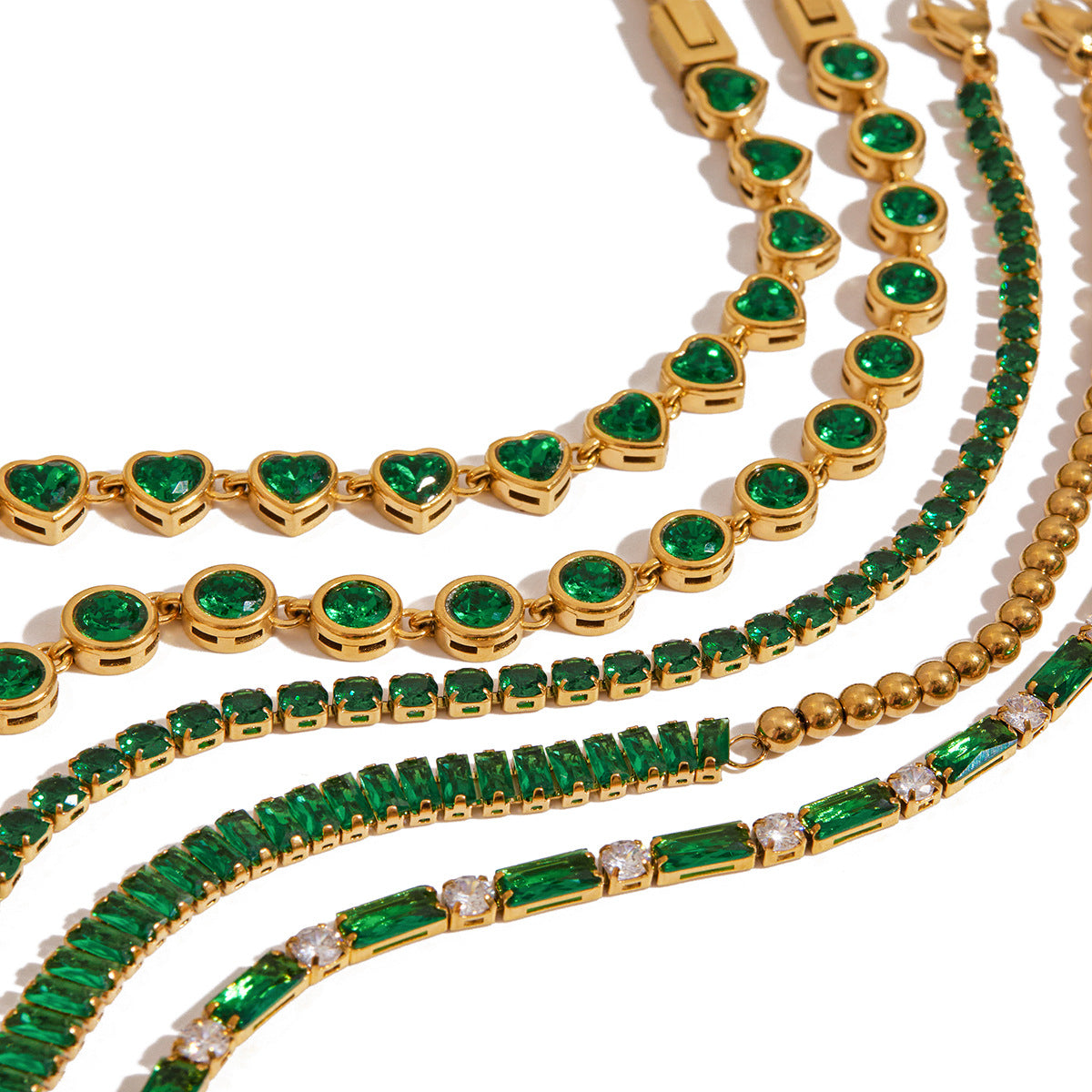 Bracelet pour femme avec zirconiums et cristaux verts