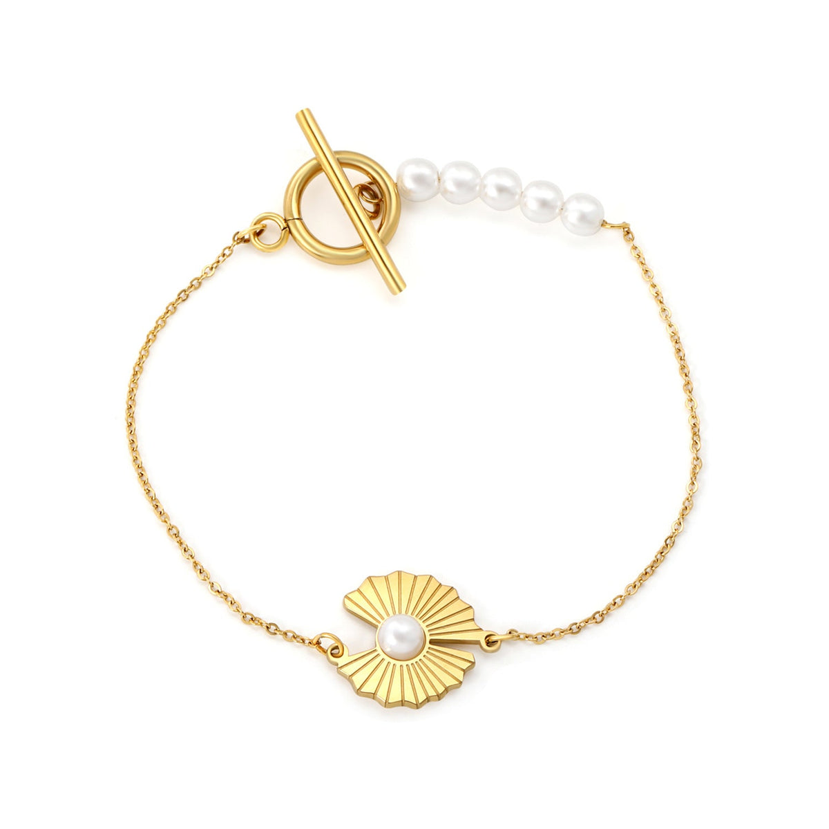 Bracelet de perles pour femme avec motif coquillage et fermoir toggle