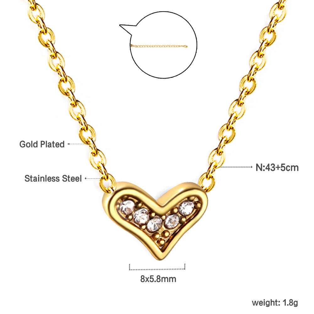 Collier pour femme avec pendentif cœur scintillant en acier plaqué or