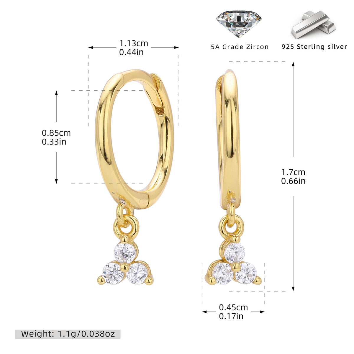 Boucles d'oreilles pendantes avec accents de zircon