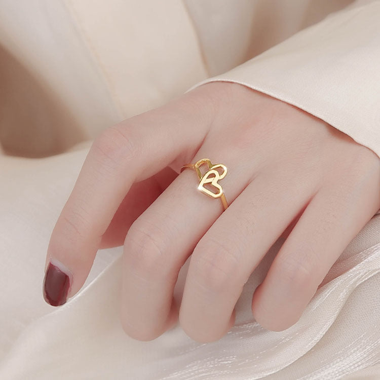 Bague ouverte double cœur pour femme en argent