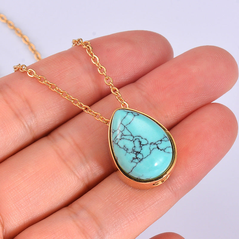 Collier doré pour femme avec pendentif goutte en pierre
