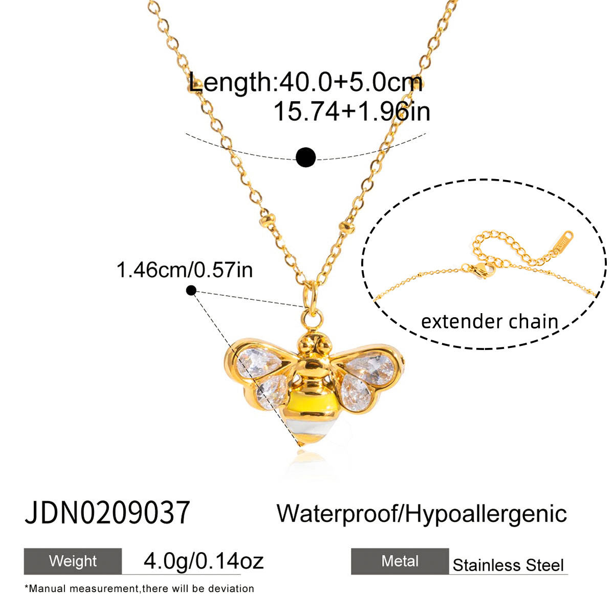 Collier pour femme motif abeille avec pierres scintillantes