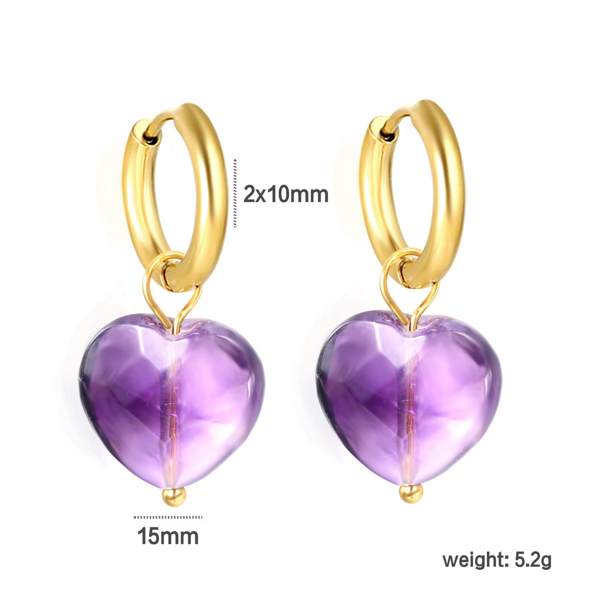 Damen Hängende Ohrstecker mit herzförmigem Amethyst-Anhänger