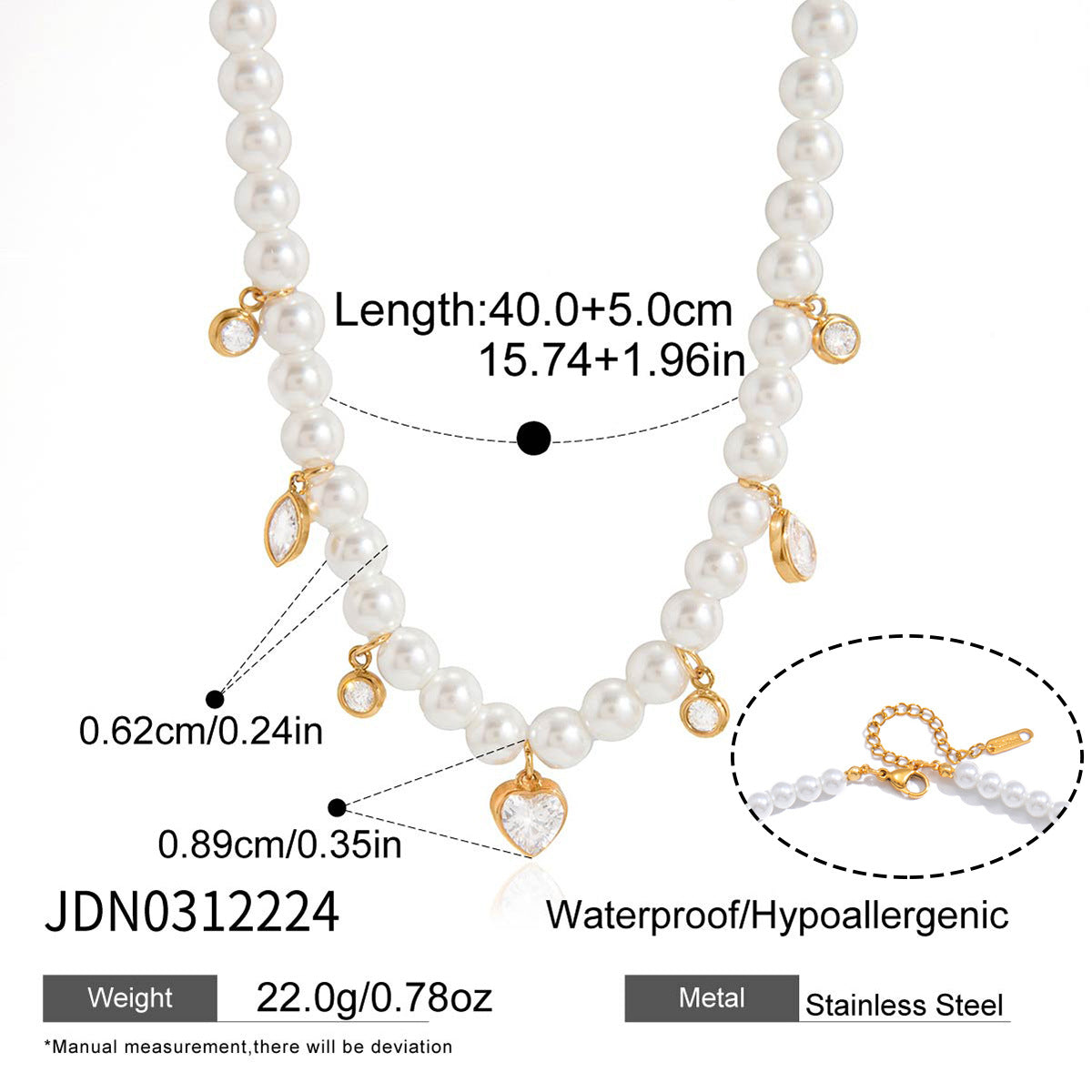 Collier pour femme avec perles et pendentifs en zircone