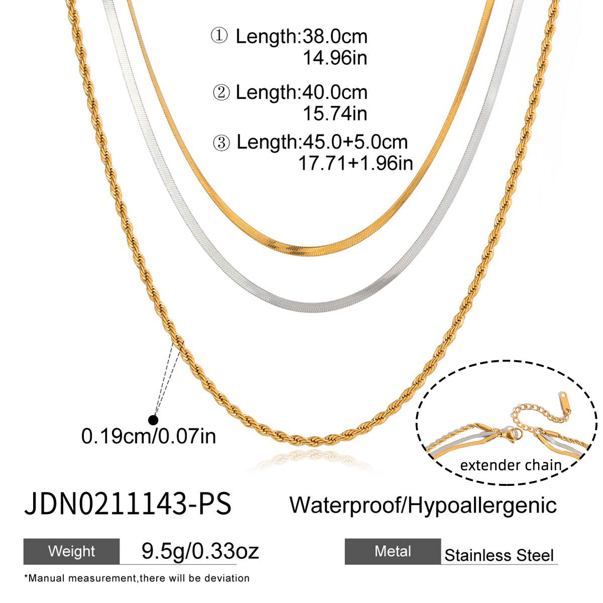 Collier multi-rangs pour femme en acier inoxydable hypoallergénique