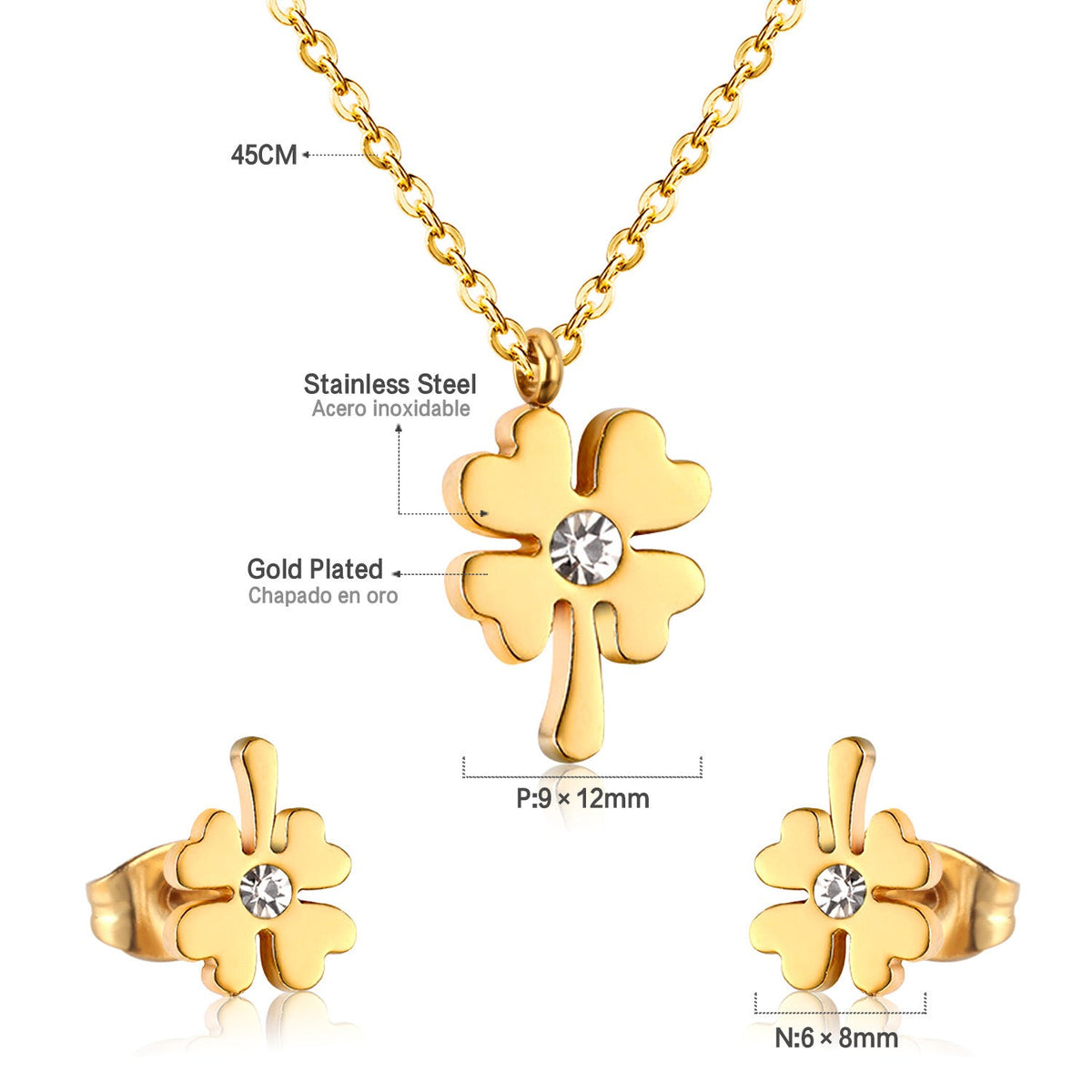Parure de bijoux en acier inoxydable doré avec pendentifs cœur