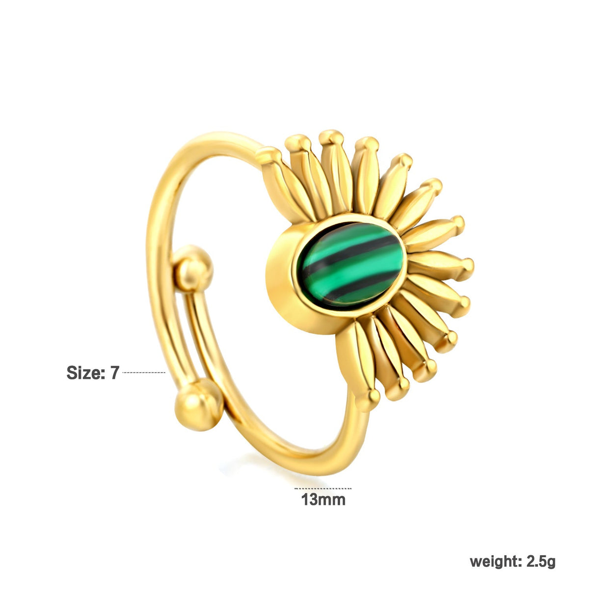 Bague pour femme avec malachite et finition dorée