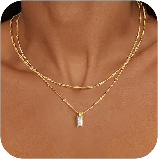 Collier double rang pour femme avec pendentif scintillant