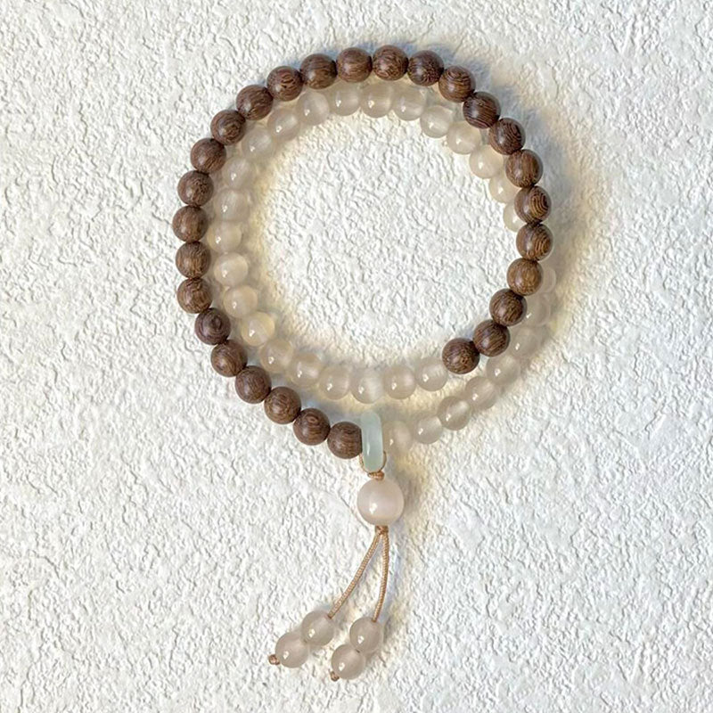 Bracelet en perles de bois naturel et pierre