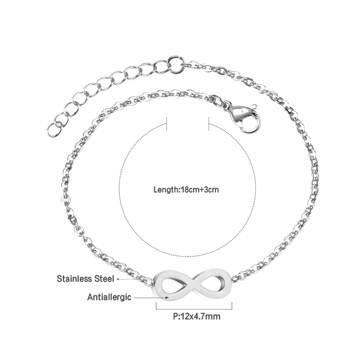 Bracelet pour femme avec symbole infini en acier inoxydable