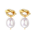 Boucles d'oreilles pendantes pour femme avec nœud et perles d'eau douce