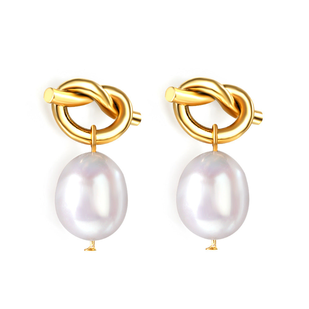 Boucles d'oreilles pendantes pour femme avec nœud et perles d'eau douce