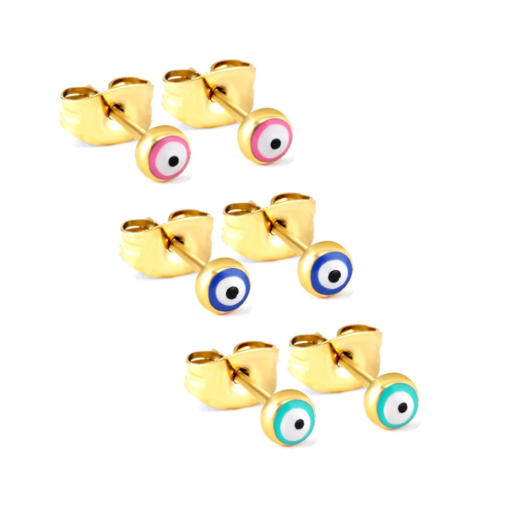 Boucles d'oreilles motif œil coloré en acier inoxydable