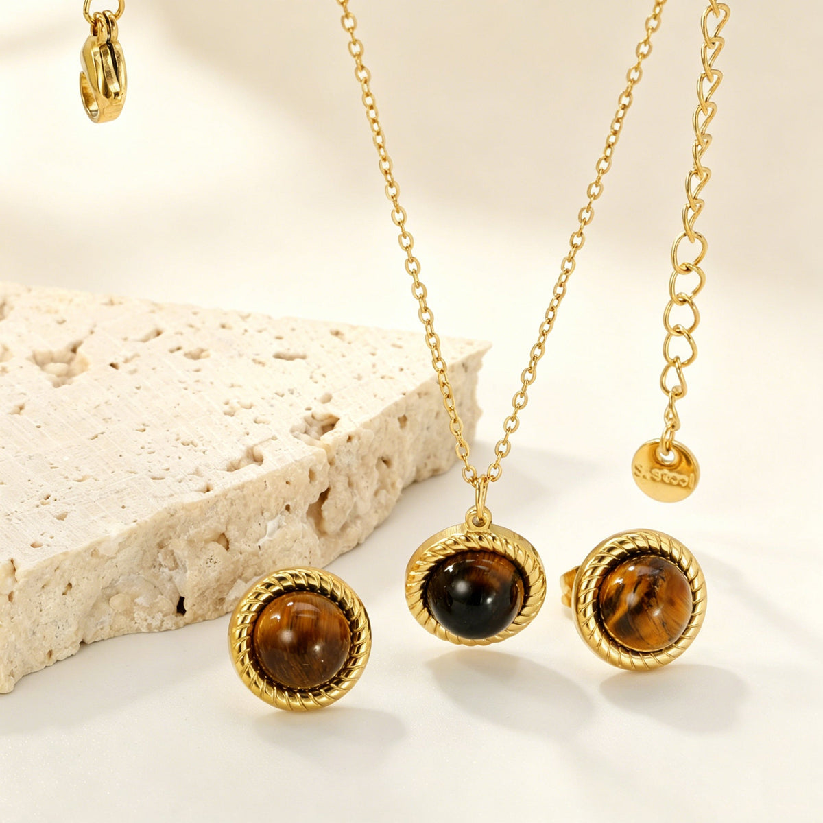 Parure de bijoux avec pendentif œil de tigre