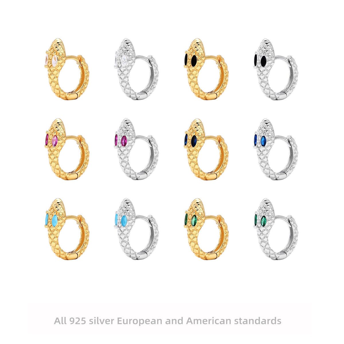 Boucles d'oreilles pendantes pour femmes motif serpent avec zircons