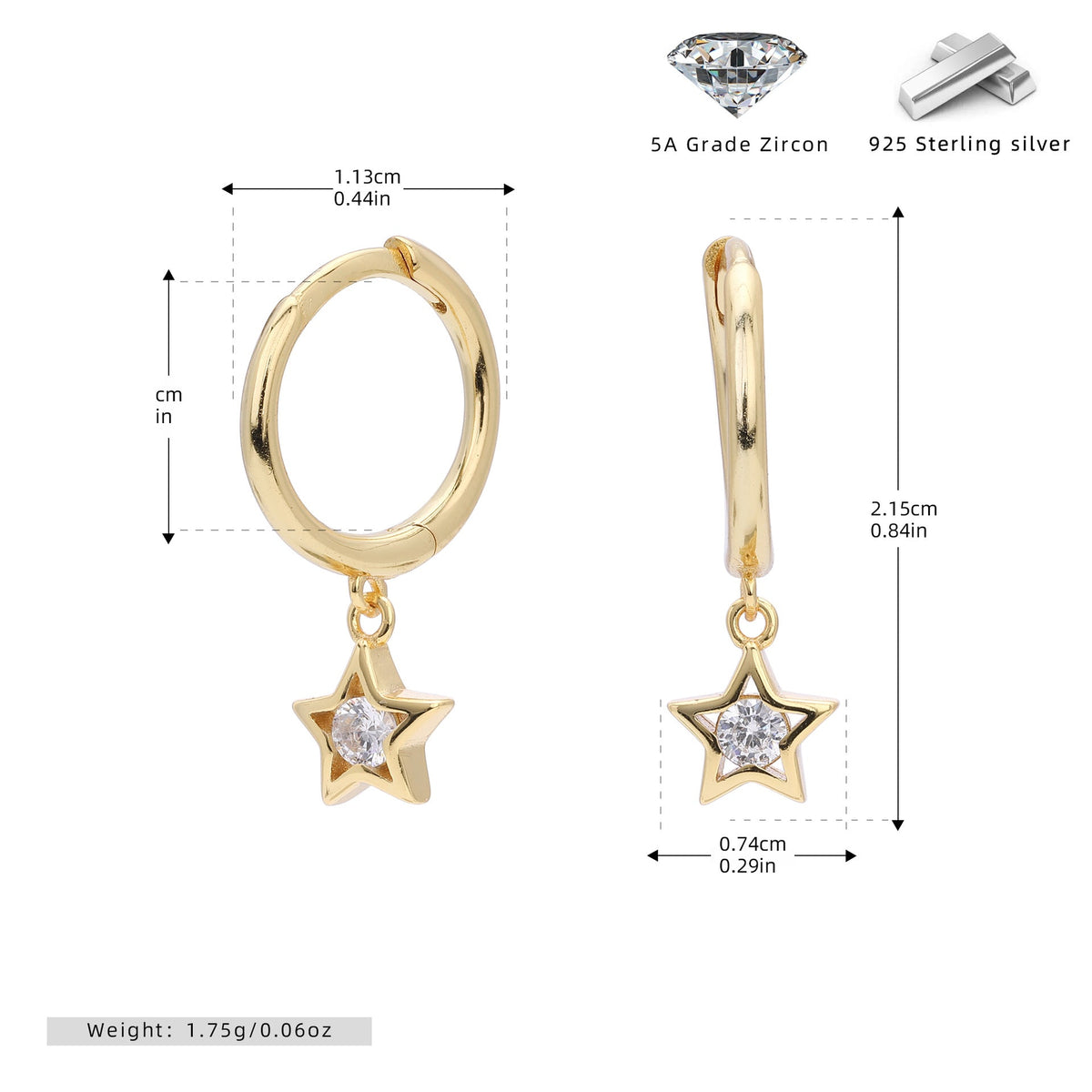 Boucles d'oreilles pendantes délicates pour femme avec étoile scintillante