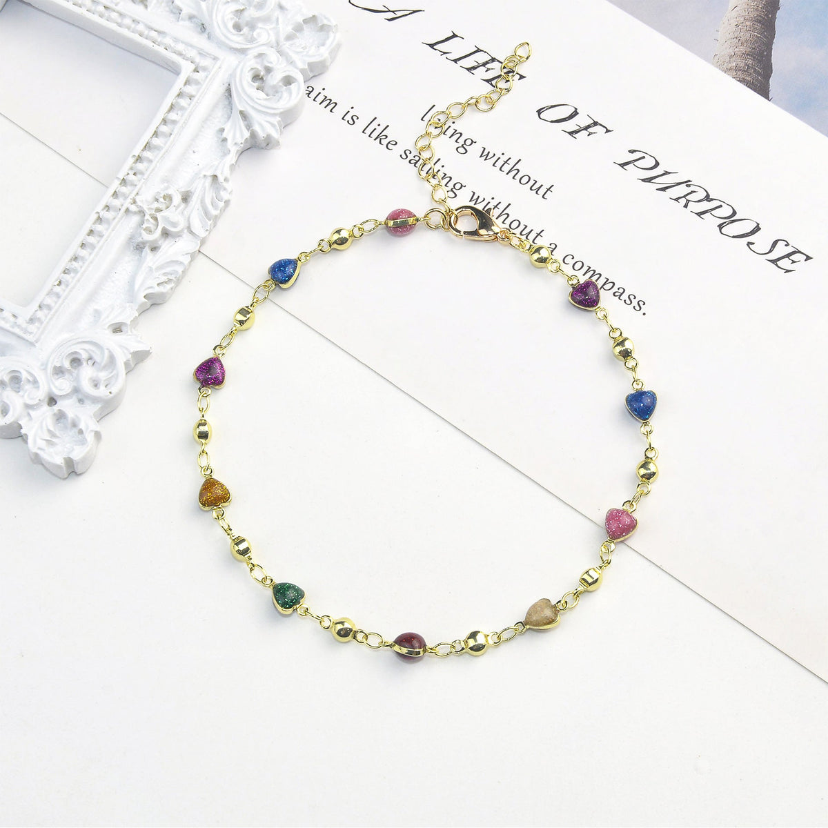 Chevillère à perles en forme de cœur