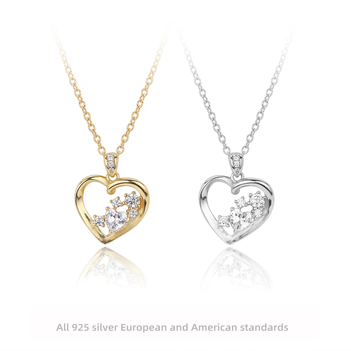 Collier cœur pour femme en argent sterling 925 avec zircones