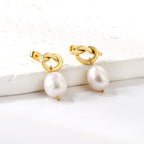 Boucles d'oreilles pendantes pour femme avec nœud et perles d'eau douce