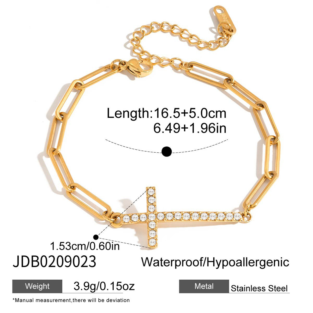 Bracelet chaîne pour femme avec croix et zircone