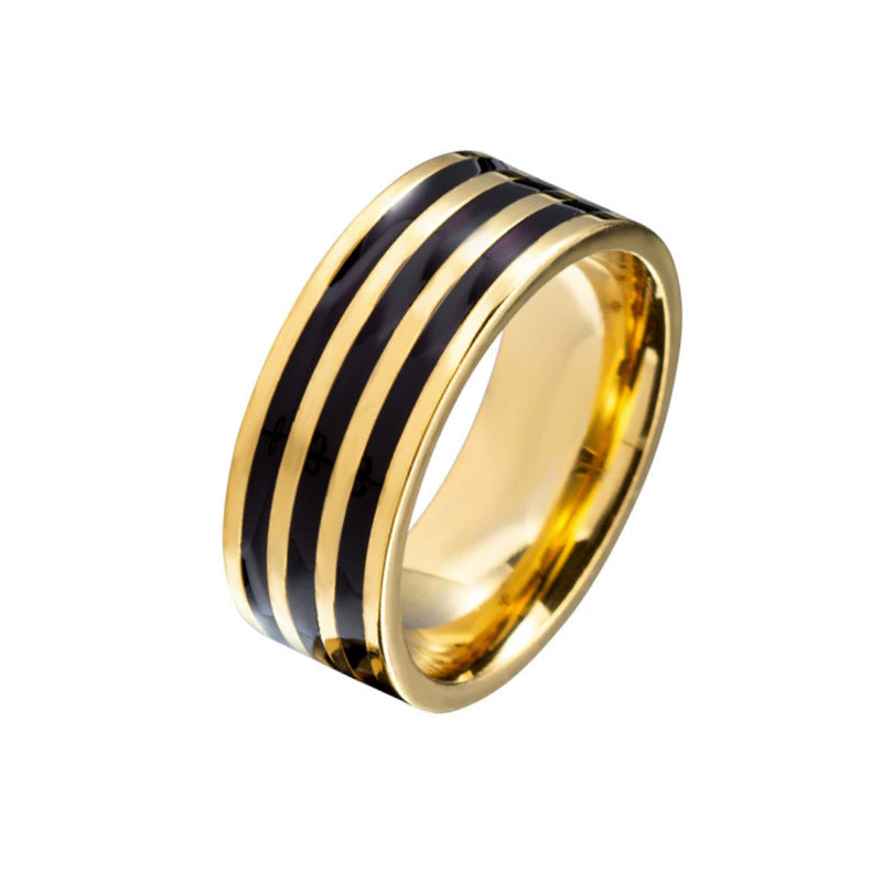Bague pour homme en acier inoxydable avec accent noir