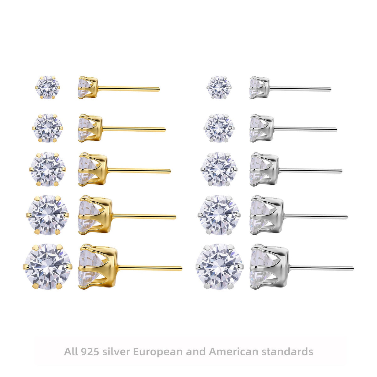 Boucles d'oreilles puces pour femme avec zircons 5A en argent sterling 925