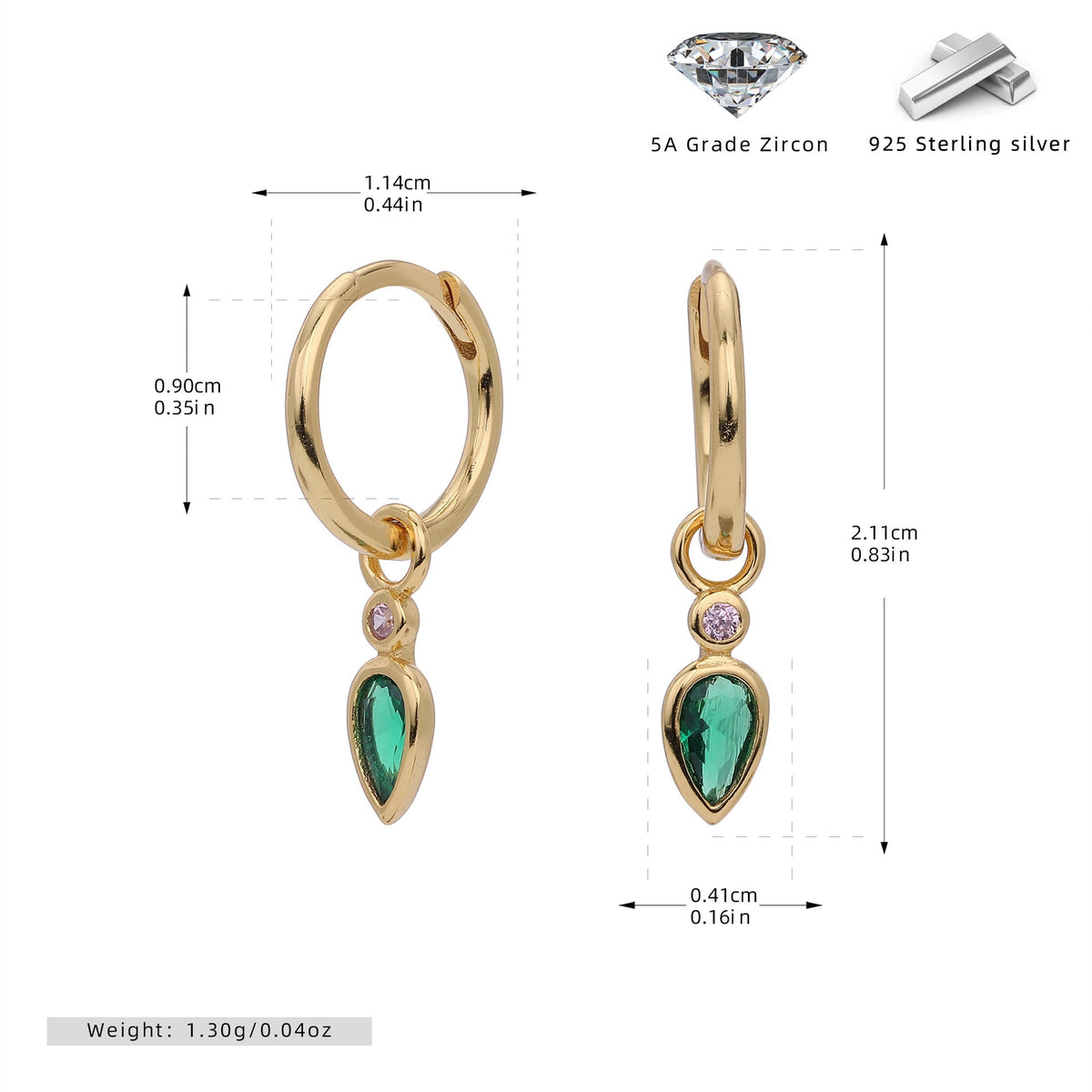 Boucles d'oreilles pendantes en argent sterling 925 avec zircons