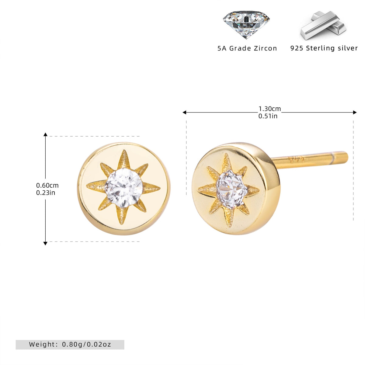 Boucles d'oreilles pour femme motif soleil en argent sterling 925