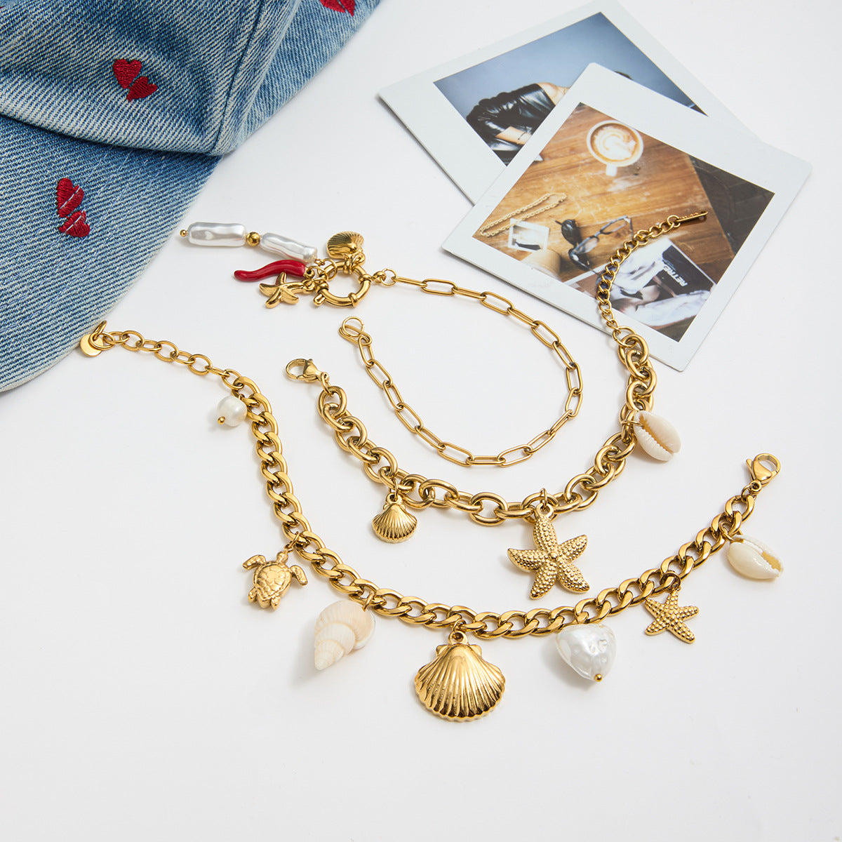 Bracelet pour femme style marin avec coquillages