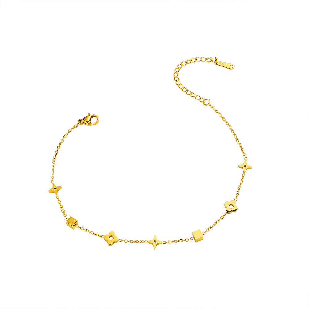 Bracelet de cheville pour femme avec pendentifs géométriques