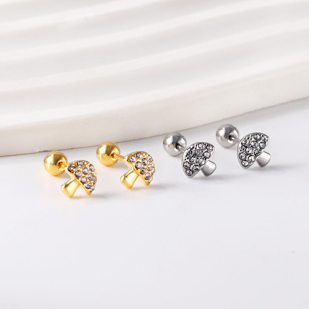 Boucles d'oreilles clous pour femme motif champignon avec zircone