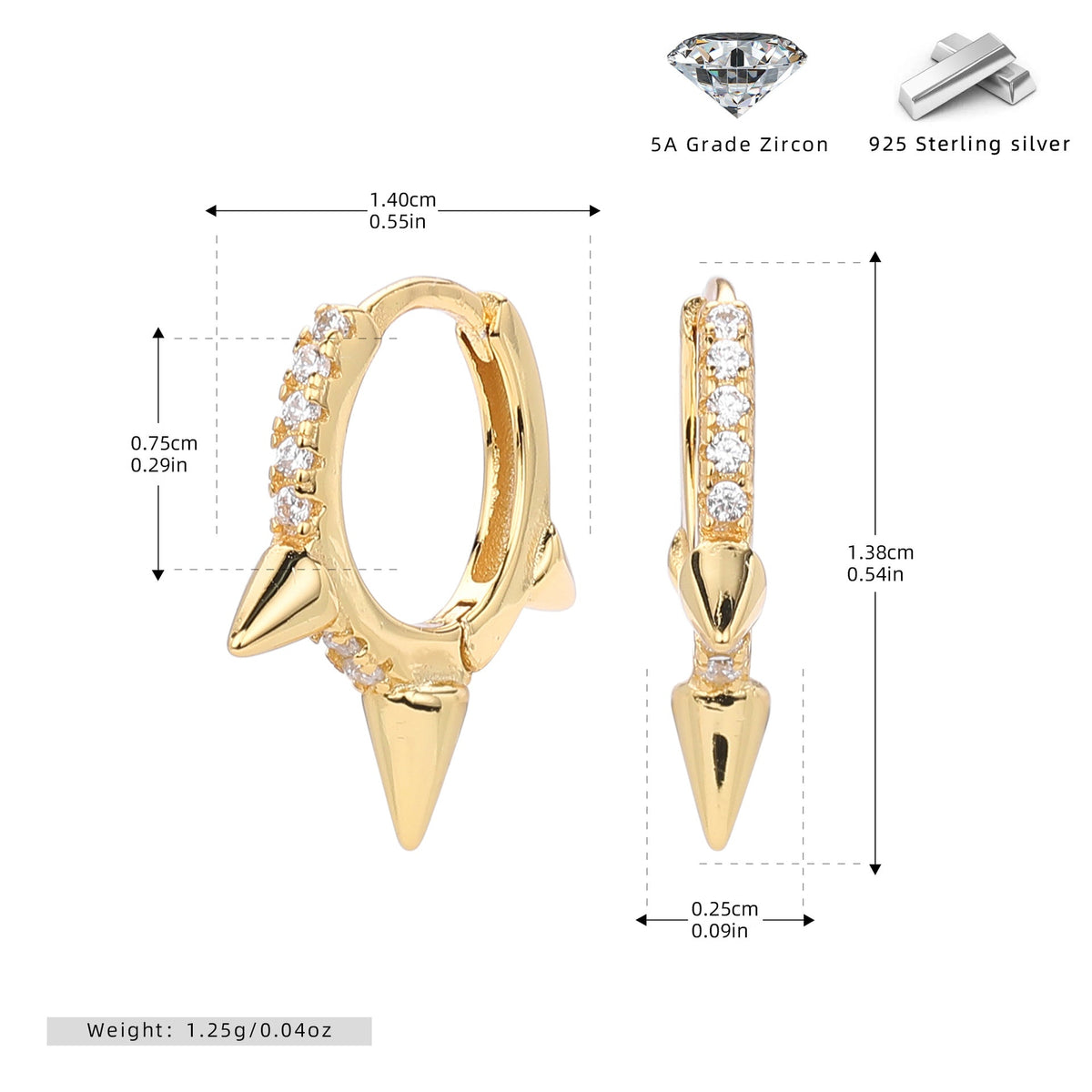 Boucles d'oreilles pour femme design pointu avec zircones