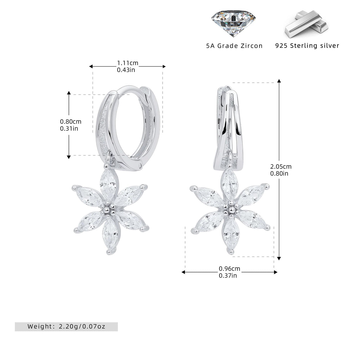 Boucles d'oreilles pendantes pour femme avec zircon et motif floral