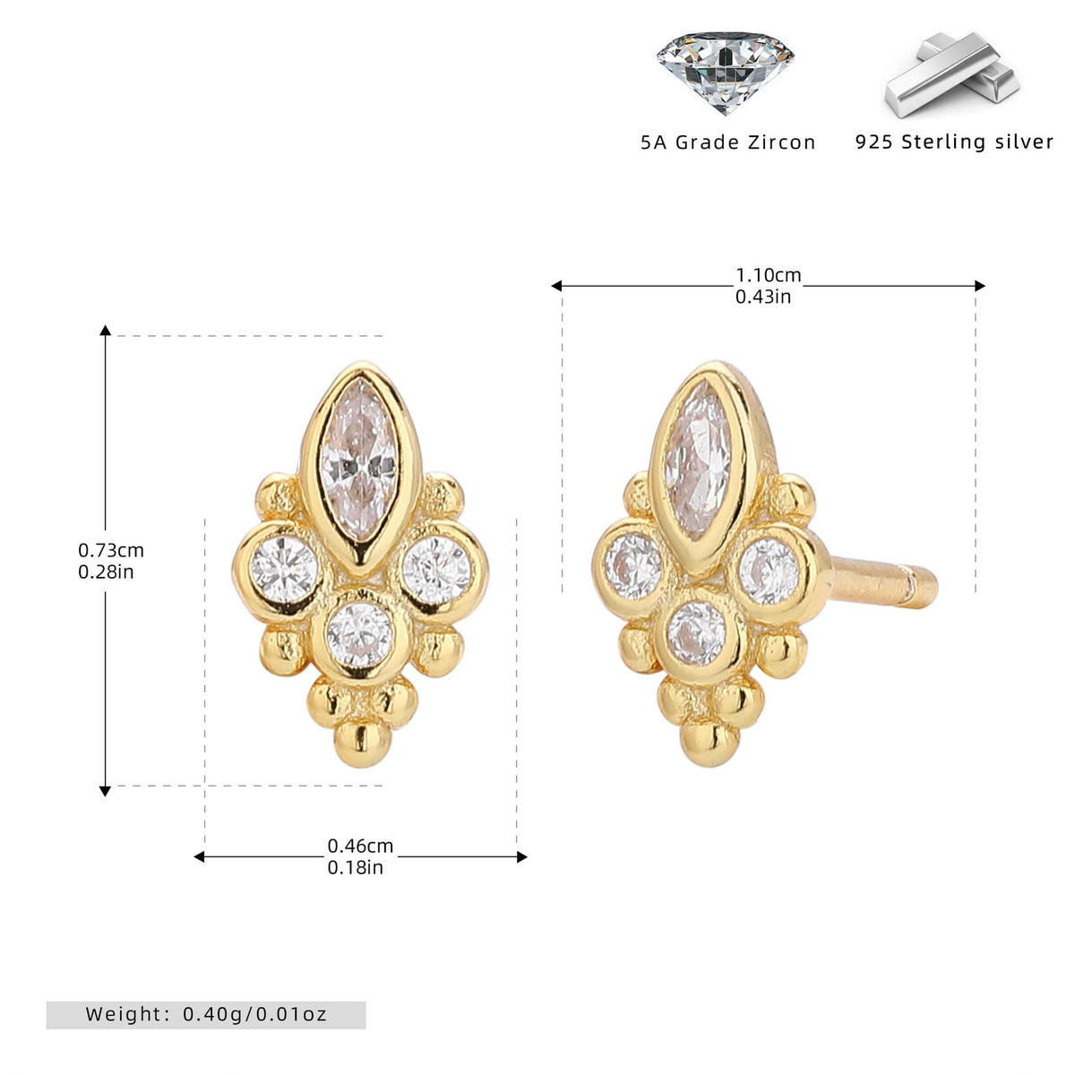 Damen Ohrstecker mit marquiseförmigem Design aus 925 Sterling Silber