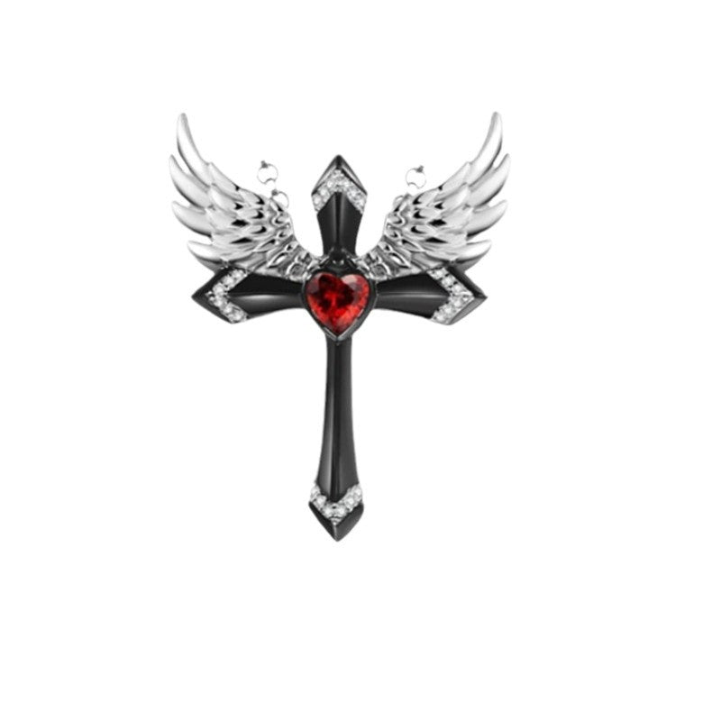 Collier pendentif croix ailes d'ange gothique
