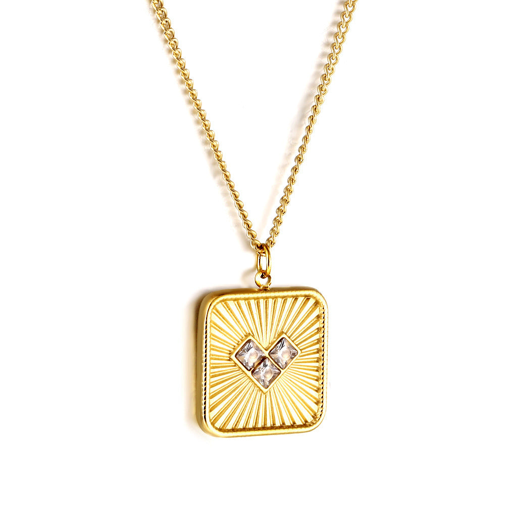 Collier pour femme avec pendentif carré orné de cristaux
