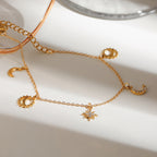 Chevillère pour femme avec breloques soleil et lune en acier inoxydable