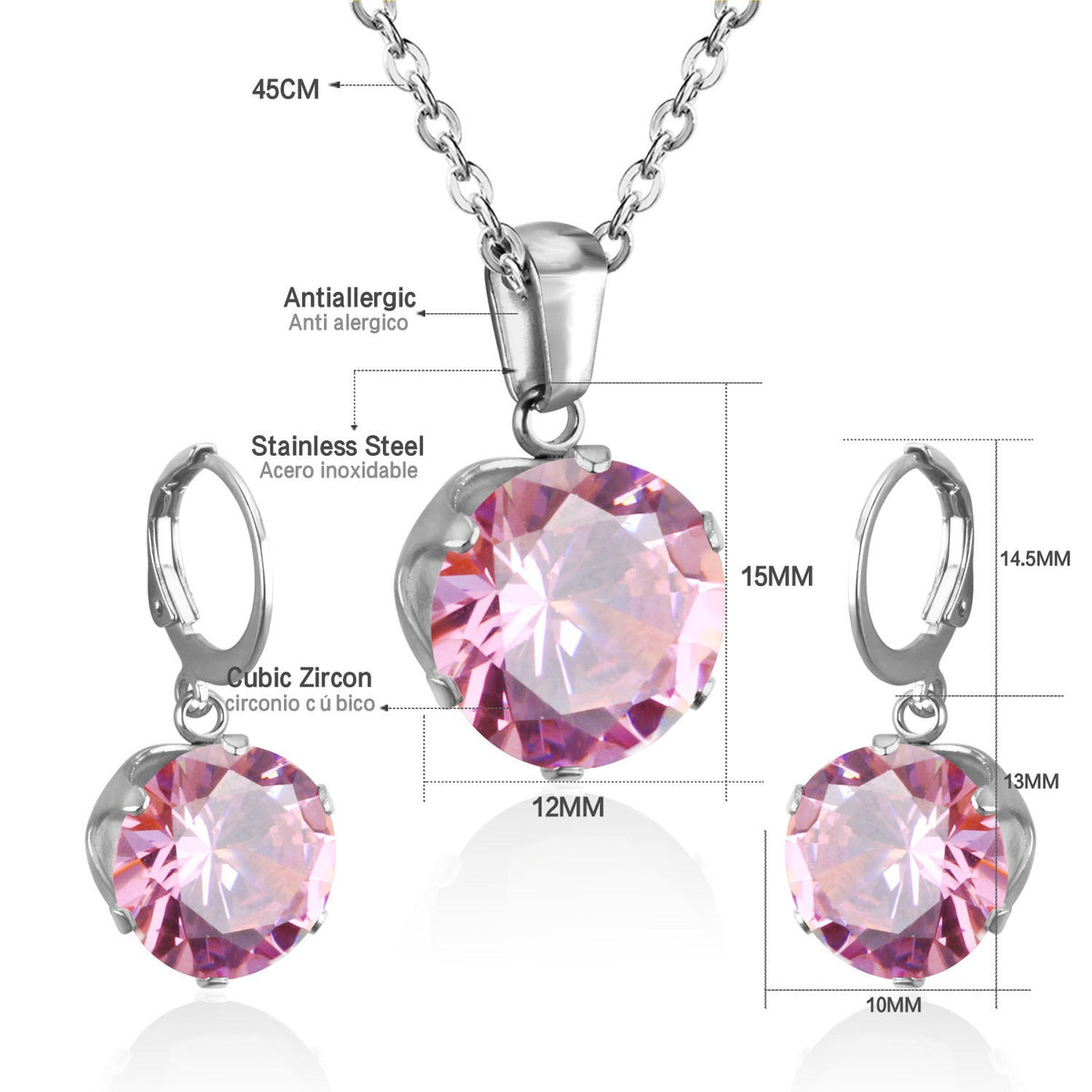Parure de bijoux pour femme avec pendentif zircone et boucles d'oreilles
