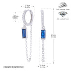 Boucles d'oreilles pendantes pour femme avec zircons bleus et chaînes