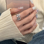 Bague florale pour femme à double anneau