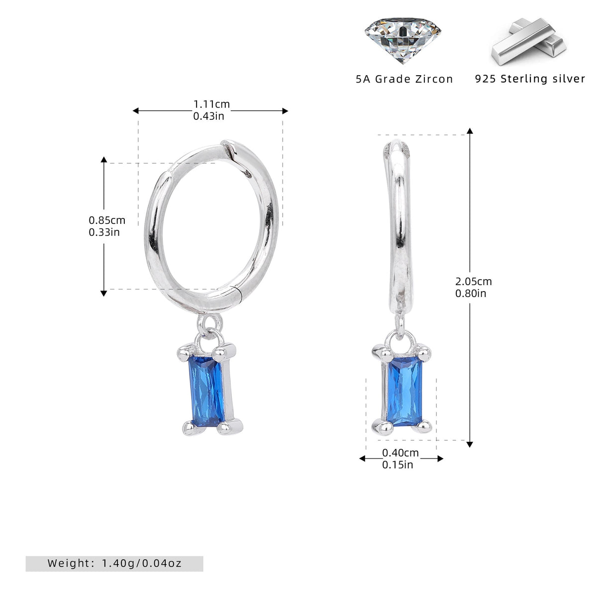 Boucles d'oreilles pendantes avec pendentif zircone
